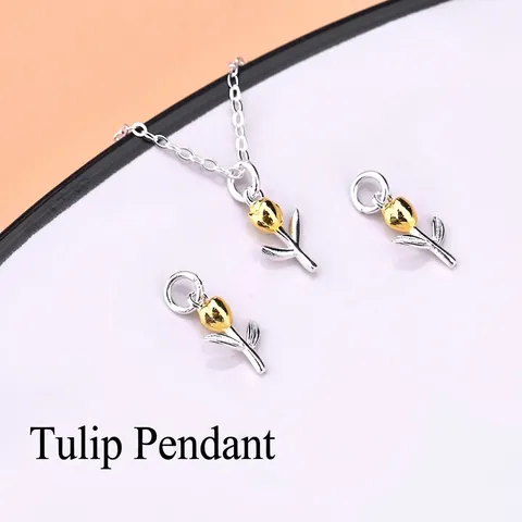 Tulip Flower Pendant 925 Sterling Silver Two-Tone Gold Plated DIY Jewelry Making Charms Accessory For Women
