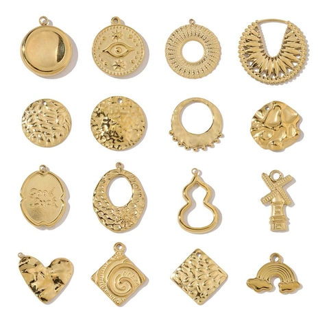 Stainless Steel Charms For Jewelry Making DIY Geometric Hammered Texture Gold Plated Retro Style Pendants Findings
