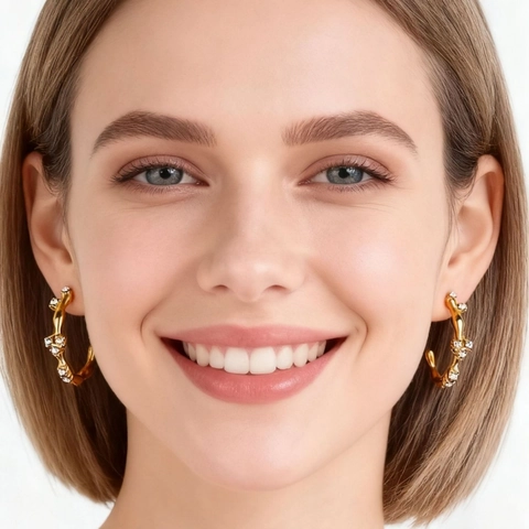 Retro C-Form Creolen 18K Vergoldet Edelstahl Zirkon Luxus Frauen Mit Edelstahl Ohrstecker