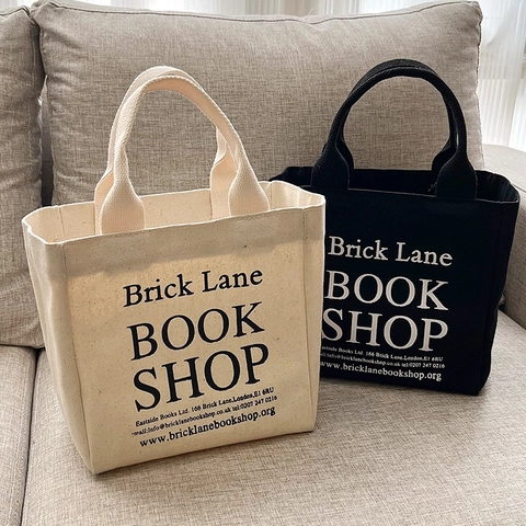 Sac À Main En Toile Brick Lane Book Shop Impression De Lettres Grande Capacité Style Rétro Littéraire Sac À Déjeuner Pour Femmes