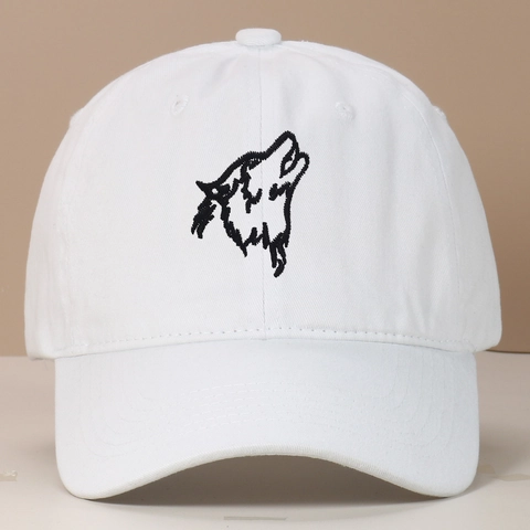 Baseball Cap Washed Cotton Wolf Head Embroidery Vintage Distressed Adjustable Retro Outdoor Dad Hat Unisex