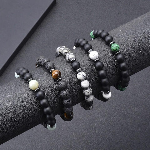 Bracciale Di Perline In Pietra Lavica Naturale Pietra Map Aromaterapia Diffusore Gioielli Energia Curativa Per Uomini Donne Elastico
