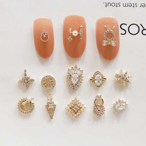 DIY Jewelry Finding Accessories Micro Inlaid Zircon Alloy Geometric Gold Plated Nail Art Decoration Charms Shapes