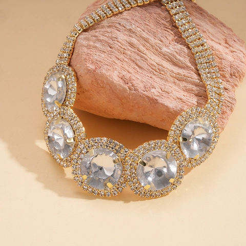 Collana Girocollo Esagerata Con Strass Rotondi Trasparenti E Catena In Rame Per Donna Accessorio Di Moda Di Lusso