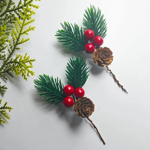 Artificial Christmas Pine Pick With Natural Pine Cones Red Berries And Pine Needles For DIY Holiday Decoration