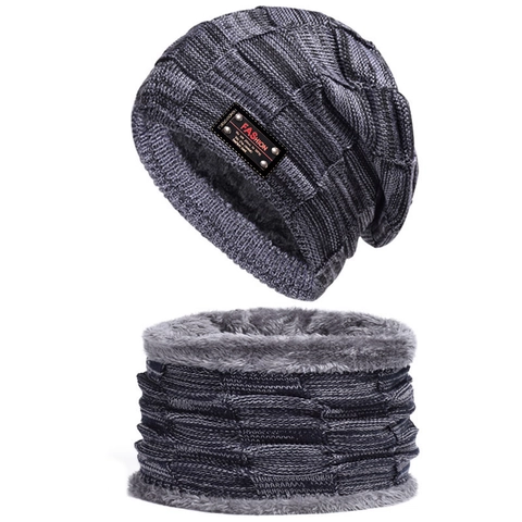 Strickmütze Und Halstuch Acryl Kunstvlies Gefüttert Kariertes Muster Winter Warm Outdoor Thermisch Winddicht