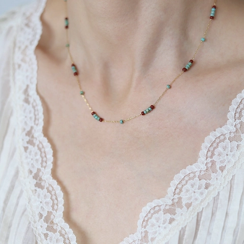 Collana di Perline in Acciaio Inossidabile Vintage per Donna Catena Oro Perle di Vetro Rosse Turchesi Choker Ciondolo Cuore Gioielli Boho