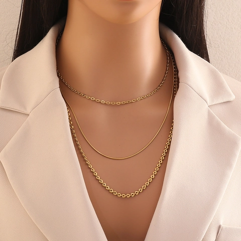 Minimalistische Mehrlagige Halskette Edelstahl Vergoldet Schlangenkette Modeschmuck Für Damen