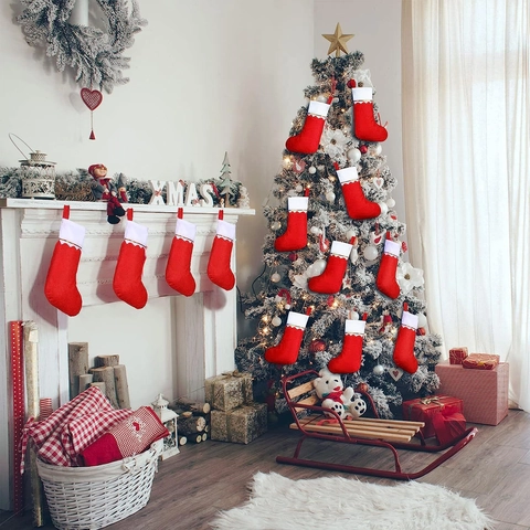 Calze Di Natale Feltro Sacchetti Regalo Da Appendere Per Camino Decorazione Albero Natale Bordo Dorato Festa Novità