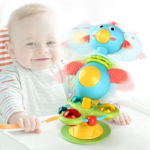 Suction Cup Baby Rattle Spinning Toy Plastic Cartoon Animal High Chair Table Developmental Interactive Learning Gifts Toddlers