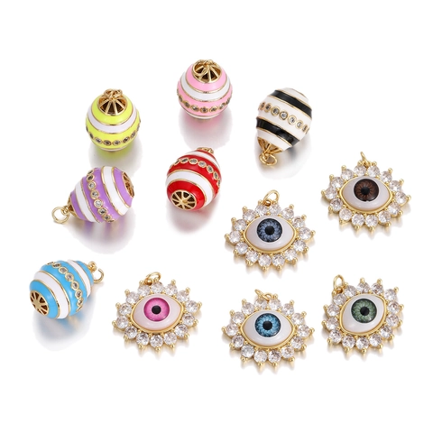 Pendentifs Oeil Mauvais Forme Oeuf Cuivre Plaqué Or Émail Zircone Pour Collier Bijoux DIY Hommes Femmes