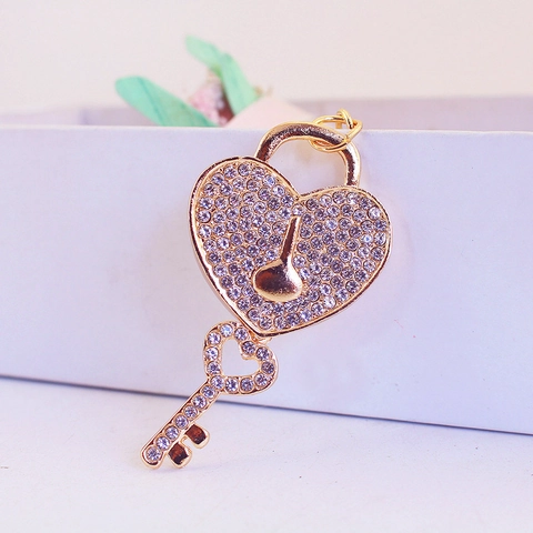 Portachiavi con Lucchetto a Cuore E Chiave in Lega di Zinco con Strass Ciondolo per Borsa Regalo di San Valentino per Donna
