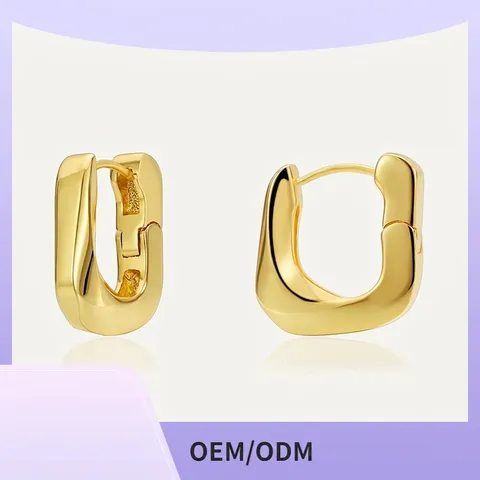 Minimalistische Asymmetrische Geometrische U-Form Creolen Für Damen Kupfer Vergoldet Hochglanzpoliert Mode Schmuck Accessoire