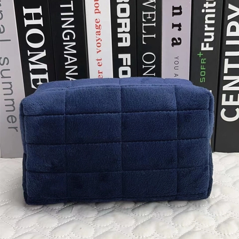 Aesthetic Quilted Plush Pencil Case Large Capacity Japanese Ins Style Grid Stationery Storage Bag Students Women