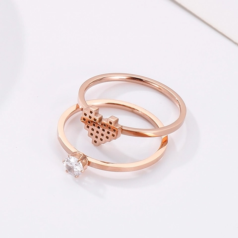 Δαχτυλίδι Καρδιά Από Ανοξείδωτο Ατσάλι Rose Gold Με Στρογγυλό Ζιργκόν Μινιμαλιστικό Κόσμημα Για Γυναίκες