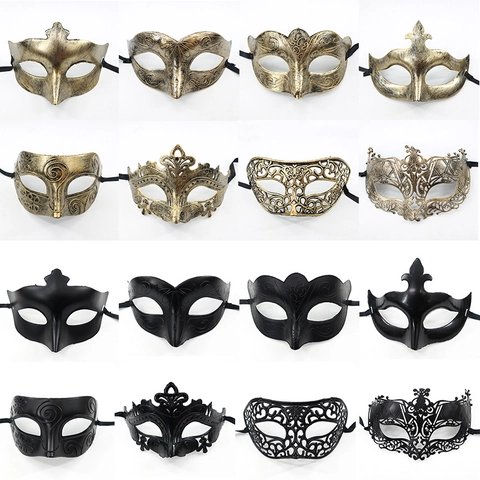 Vintage Masquerade Mask Venetian Half Face Plastic Antique Bronze Black Hollow Cutout For Halloween Carnival Party Women Men