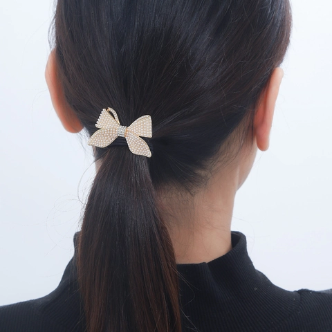 Élastiques À Cheveux Papillon Nœud Strass Support Queue De Cheval Alliage Künstliche Perle Corde Étincelante Style Coréen Femmes