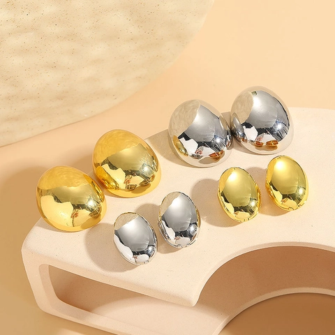Orecchini A Cerchio Minimalisti Lucidati A Forma Di Uovo Rame Placcato Oro 14K Geometrici Ovali Gioielli Per Donne