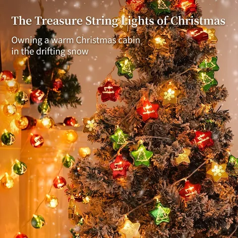 LED Christmas String Lights Electroplated Plastic Star Ball Gift Box Shapes Warm Glow Holiday Party Indoor Tree Decor