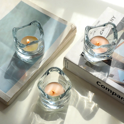 Transparent Glass Candlestick Wavy Edge Candle Holder Modern Minimalist Desktop Decoration Home Wedding Romantic Dinner