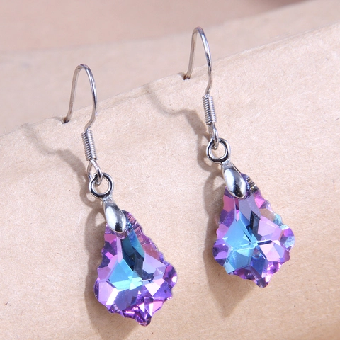 Iridescent Faceted Crystal Teardrop Dangle Earrings Elegant Leaf Style Jewelry For Women With Silver Earring Post