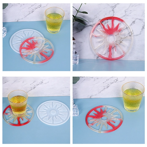 Stampo Silicone Sottobicchieri Sole Motivo Floreale Rotondo Per Resina Sapone DIY Flessibile Resistente Al Calore