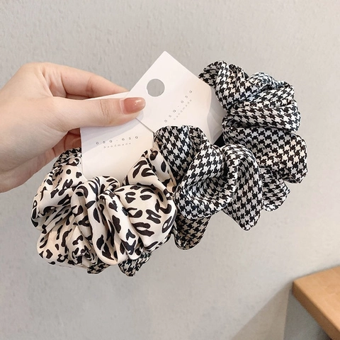 Elastici Capelli Retro Leopardo Pied De Poule Pois Tessuto Elastico Satin Chiffon Fasce Per Donne Ragazze