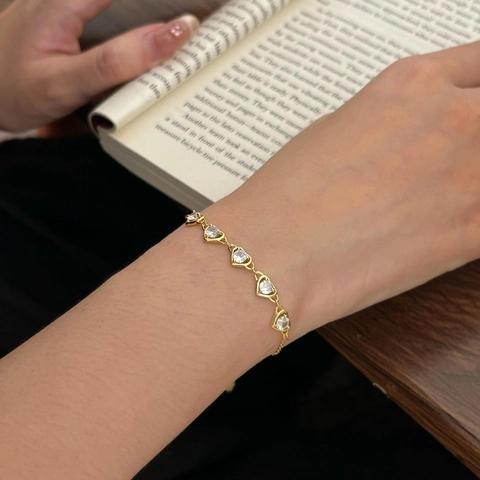 Bracciale In Zircone A Forma Di Cuore Argento Sterling 925 Catena Regolabile Gioielli Stile INS Minimalista Donna
