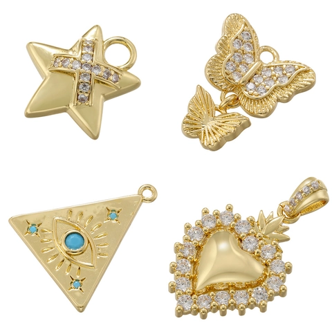 Butterfly Heart Star Evil Eye Pendants Copper Brass Zirconia Inlaid Charms For DIY Necklace Bracelet Making Women