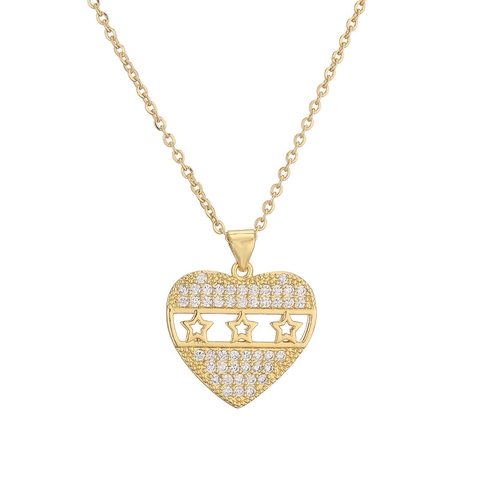 Herz Anhänger Halskette Kupfer Vergoldet Hohl Zirkonia Funkelnd Elegant Trendy Für Damen