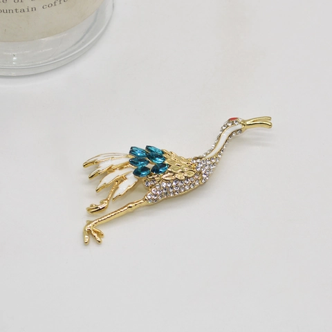 Exquise Kraanvogel Broche Legering Emaille Strass Reversspeld Voor Dames Pak Accessoires Elegante Feest Sieraden Cadeau