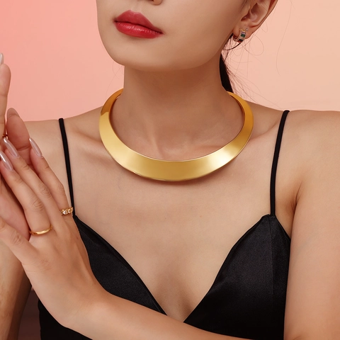 Punk Street Edelstahl Offenes Halsband Für Damen Hochglanzpoliertes Metall Choker Halskette Gold Silber Mode Schmuck