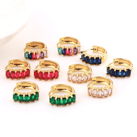 Eckige Zirkonia Huggie Hoop Ohrringe Vergoldet Kupfer Bunt Minimalistisch Modeschmuck Für Damen