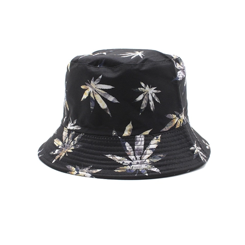 Bucket Hat Baumwolle Polyester Blattdruck Sonnenschutz Wendbar Streetwear Hip Hop Unisex Retro Outdoor Casual