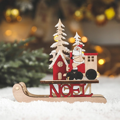 Ornamento Da Scrivania Slitta Di Natale Legno Dipinto Babbo Natale Renna Decorazione Festiva Tavolo