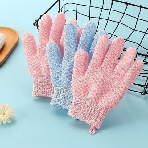 Peeling Badehandschuhe Nylon Schrubben Texturierte Haut Spa Dusche Körperreinigung Fünf Finger Massage Aufhängeschlaufe