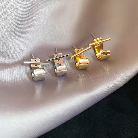 Μίνιμαλ Γεωμετρικά Σκουλαρίκια T-Bar Με 925 Sterling Silver Earring Post Χάλκινα Μεταλλικά Κοσμήματα Για Γυναίκες