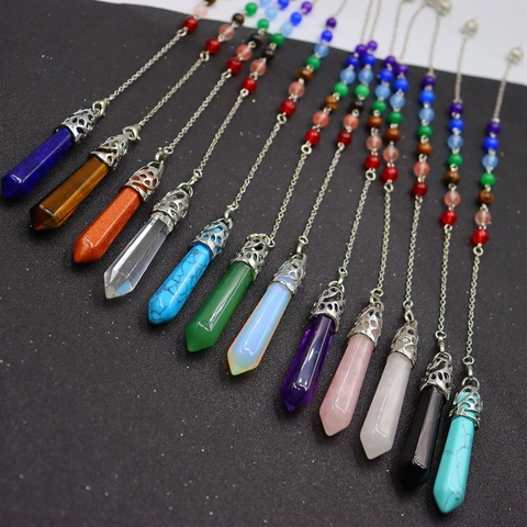Collana Pendente A Colonna Esagonale In Pietra Di Cristallo Naturale Sette Chakra Guarigione Reiki Pendolo Per Donne Uomini