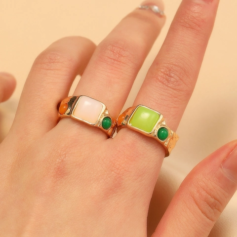 Anillos Abiertos de Cobre Bohemios Vintage para Mujer Personalidad Ojo de Tigre Turquesa Resina Incrustado Anillo de Dedo Geométrico Ajustable Joyería Regalo