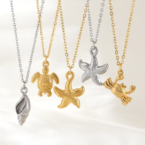 Stainless Steel Marine Life Starfish Sea Turtle Conch Pendant Necklace For Women Gold Silver Plated Beach Party Jewelry