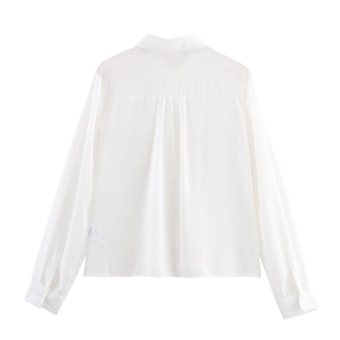 Women Satin Blouse Shirt Woven Texture Front Lapel Long Sleeve Loose Fit Casual Elegant Button Up Solid Color Top