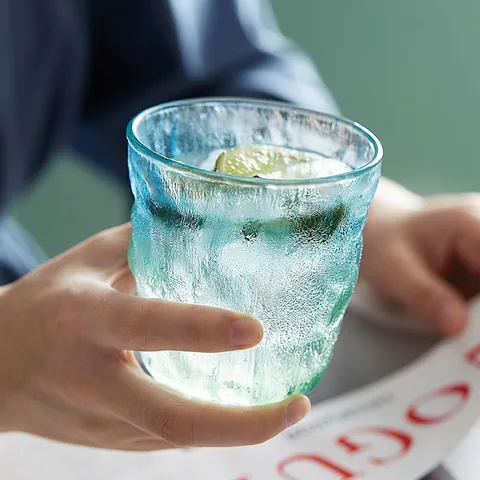 Glass Cup Ombre Blue Green Gradient Glacier Tree Texture For Water Juice Cold Drink Nordic Modern Lead-Free