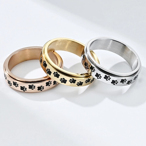 Titanium Stahl Spinner Ring Süße Hundepfote Pfotenabdruck Stressabbau Fidget Band Schmuck Für Männer Frauen Süßen Coolen Stil
