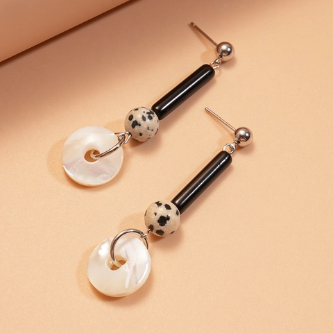 Pendientes Colgantes Geométricos De Piedra Natural Y Concha Con Poste De Plata Esterlina 925 Joyería Elegante Para Mujer