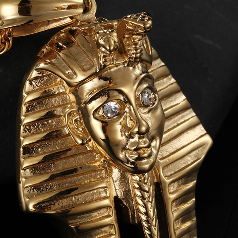 Ägyptischer Pharao Anhänger Halskette Edelstahl Strass Hip Hop Punk Schmuck Für Damen Herren