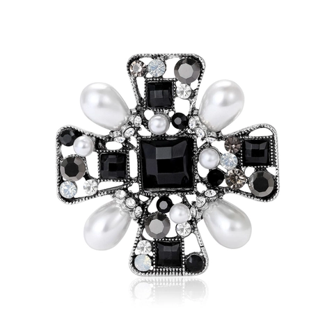 Spilla A Croce Barocca Lega Strass Perla Artificial Finta Vintage Stile Gotico Spilla Gioielli Accessori Per Donne