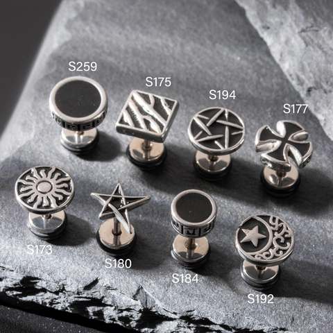Orecchini A Lobo In Acciaio Inossidabile Da Uomo Stile Punk Vintage Motivo Geometrico Sole Stella Croce Piercing
