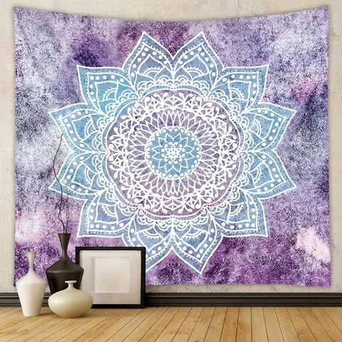 Arazzo Da Parete Mandala Boemo Poliestere Acquerello Viola Tessuto Di Sfondo Appeso Per Camera Da Letto Soggiorno Decorazione