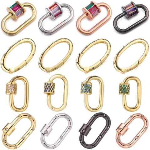 Oval Carabiner Clasp Screw Lock Connector Copper Micro Paved Zircon Enamel DIY Necklace Bracelet Jewelry Making Accessories