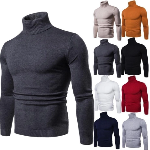 Men's Turtleneck Sweater Knitted Slim Fit Long Sleeve Thermal Solid Color Casual Winter Pullover Top Clothing